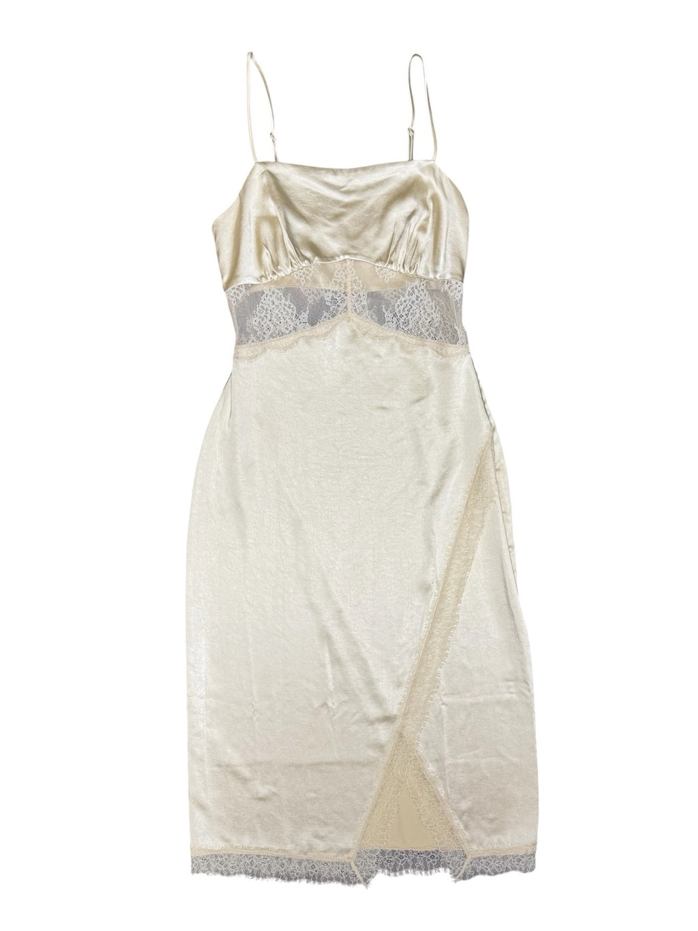 Song of Style Mala Satin Slip Lace Inset Midi Dress Pearl Beige Small Revolve - Picture 5 of 16
